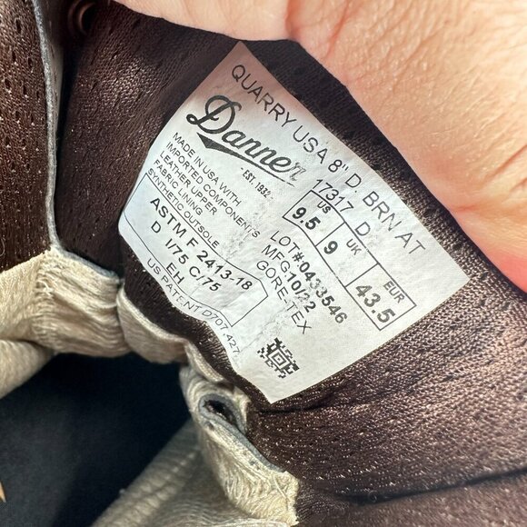 Danner Quarry USA 8" Alloy Toe Men Size 9.5 Brown Leather Waterproof Work Boot - Picture 10 of 13